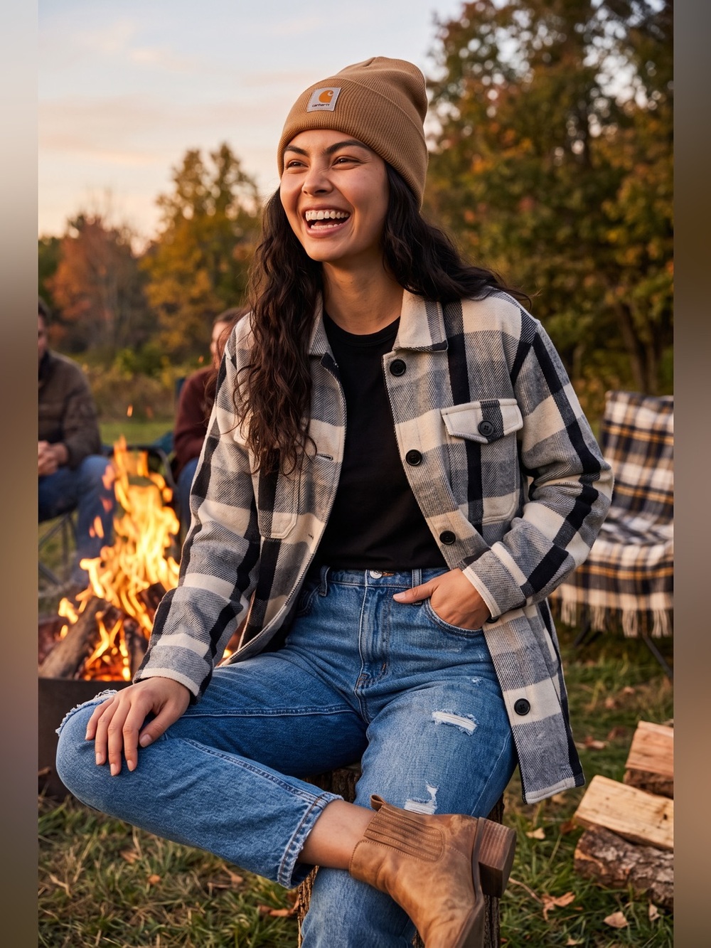 Lucky Brand Black & Cream Plaid Shacket